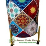 Stylish Printed Metal Planter with Tripod Metal Stand Multicolor – Design Code  A22