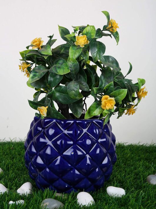 Bowl Shape Ceramic Flower Pot with Diamond cuts Design code C2