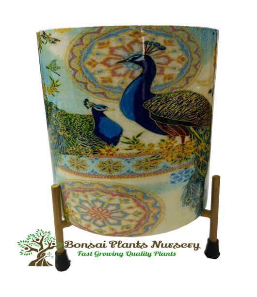 Stylish peacock print metal planter