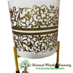 Stylish Printed Metal Planter with Tripod Metal Stand White – Design Code  A2