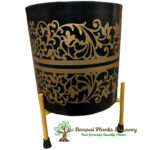 Stylish Printed Metal Planter with Tripod Metal Stand Black – Design Code  A3